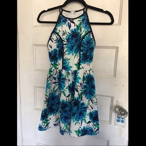 Floral blue green and white halter dress